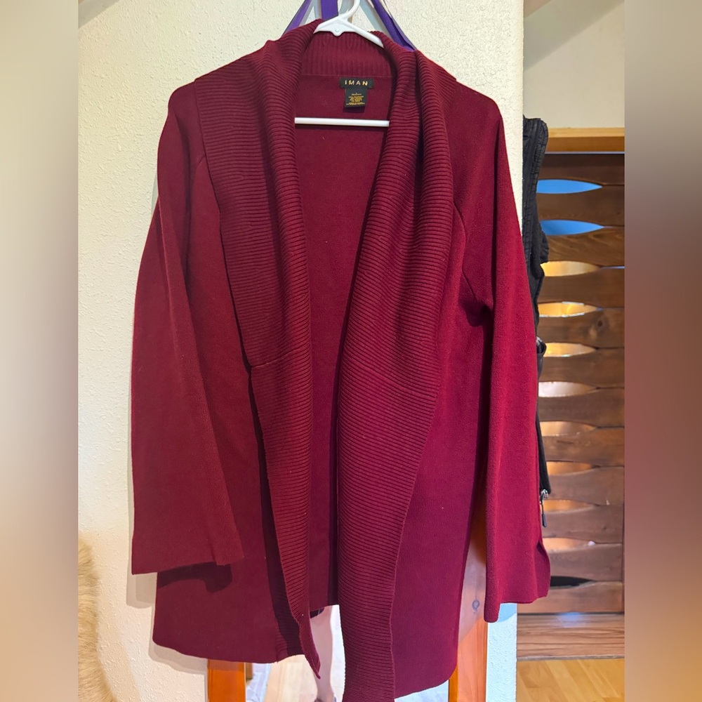 IMAN Maroon Cardigan Sweater with Shawl Collar